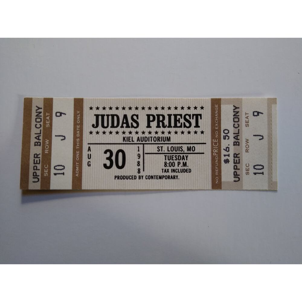 Vintage 1988 Judas Priest Heavy Metal Concert Ticket Kiel Auditorium St Louis MO